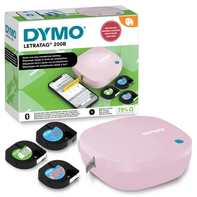 Produktbild von DYMO LetraTag 200B Rosa Bluetooth-Beschriftungsgerät im Sparpaket | kompakter Etikettendrucker | verbindet Sich über Wireless Bluetooth-Technologie mit iOS und Android | inklusive 3 x Schriftband