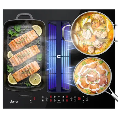 Produktbild von CIARRA Induktionskochfeld mit integriertem Dunstabzug, 60cm 2 Flexzonen Plasma⁺-System Zeolithfilter 7165W CBBEH594BBFF