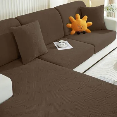 Productafbeelding van Kussenhoes voor zitkussen, stretch, bruin, chaise longue, geometrisch design, antislip