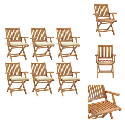 Image de vidaXL Chaises de jardin pliantes avec coussins 6 pcs. Teck massif - Chaises de jardin