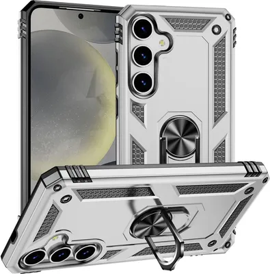 Produktbild von Mobigear Armor ring  Samsung Galaxy S25 Hülle Hardcase Backcover Stoßfest mit Ringhalter - Silber