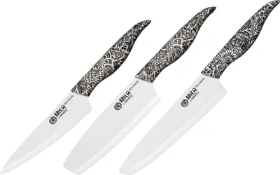 Produktbild von Samura INCA 3er-Set Kchenmesser - Vielseitiges Gebrauchs-, Nakiri- und Kochmesser in elegantem Wei - Premium-Kollektion aus japanischem Stahl fr die Kche