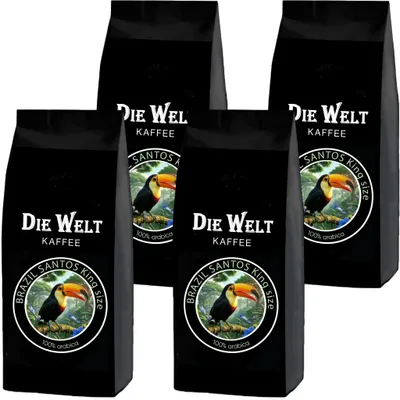 Produktbild von Die Welt Kaffee Brazil Santos Kingsize Kaffeebohnen 4x1000g