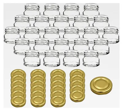 Produktbild von 24er Set Einmachgläser 30 ml Mini mit goldfarbenem Schraubdeckel - Runde Gläser zum Einwecken, für Marmelade, Gewürze