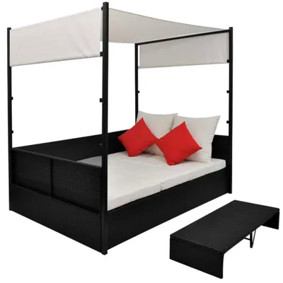 Immagine prodotto di Letto da giardino con baldacchino nero 190×130 cm in poly rattan