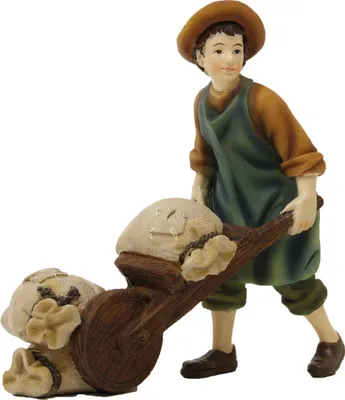 Produktbild von Knecht mit Schubkarre für 9 cm Krippenfiguren aus Polyresin