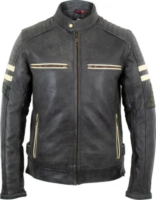 Produktbild von Herren Retro Motorrad Lederjacke mit Streifen Grau Bikerjacke Motorradjacke Rock(XXXL)