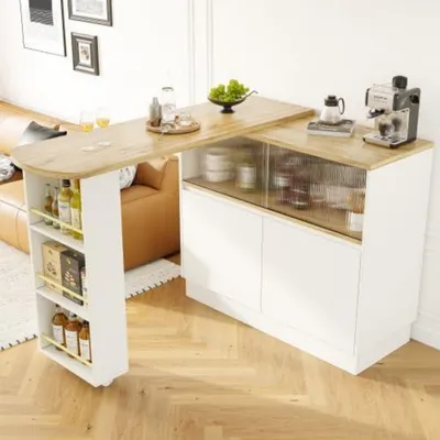 Zdjęcie produktu dla Rozkładany stolik barowy z miejscem do przechowywania, obrotowy o 360 stopni, biały, wymiary: 90x45x100 cm