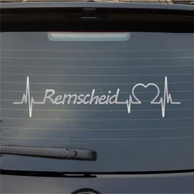 Produktbild von Heckscheibenaufkleber Remscheid Herzschlag Puls Stadt Liebe 55x13 cm Silber Auto Aufkleber Sticker