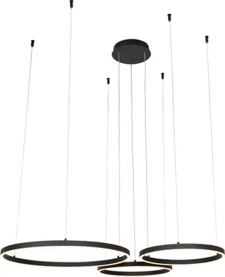 Produktbild von QAZQA - Design Hängelampe I Pendellampe I Pendelleuchte schwarz inkl. LED 3-flammig-stufig dimmbar 3-flammig - Anello Dimmer I Dimmbar I Wohnzimmer I Schlafzimmer - Stahl Rund - I (nicht austauschbare