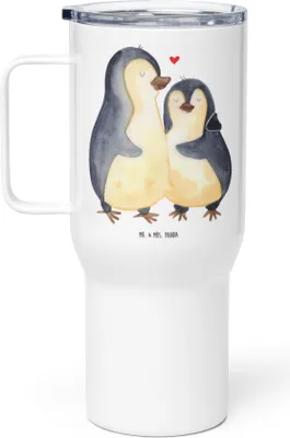 Produktbild von Mr. & Mrs. Panda Teetasse Pinguin umarmen - Weiß - Geschenk, Kaffee-to-go-Becher, Umarmung Verliebt, glücklich, thermosbecher, Liebe, Trinkgefäß, Thermobecher, Hochzeit