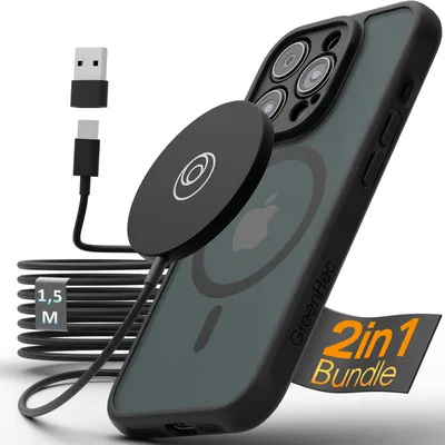 Produktbild von MagSafe Hülle & Wireless Charger für Apple iPhone 13 - Magnetisches Ladepad & Frosted Black Handyhülle Magnet Wireless Charger