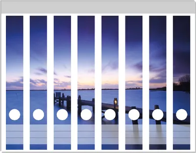 Produktbild von Wallario Ordnerrücken Sticker, selbstklebend für schmale Ordner, 8 Stück, Motiv Steg bei Abenddämmerung - Blauer Himmel bei Nacht
