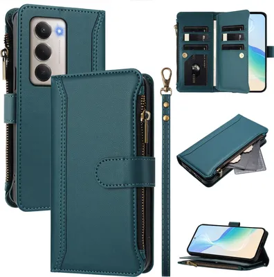 Immagine prodotto di Custodia per Xiaomi Redmi 15 4G, con cerniera, portafoglio in Finto cuoio con tasche per carte, supporto e passante per mano verde