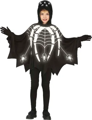 Obrázok produktu pre Pavúčí halloweenský kostým pončo s kapucňou Strašidelný zvierací dizajn, veľkosť: 140/146 Farba: čierna