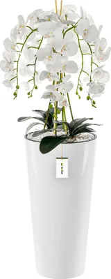 Produktbild von Weiß Künstliche Orchidee Kaskaden Blumenstrauß im Weiß H 110 cm Topf Heimbüro Dekoration, Kunstpflanze Orchidee, Kunstblume, Künstliche Orchidee im Topf