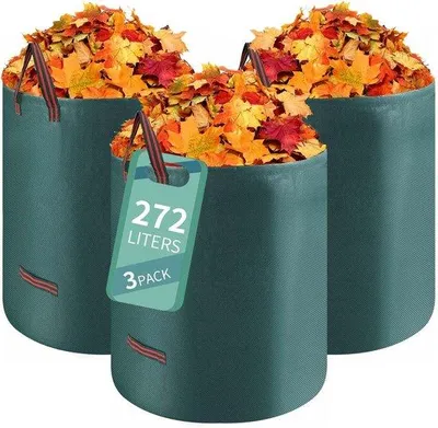 Produktbild von Famanu Gartenabfallsäcke Set von 3 - Extra starke 272 Liter mit Handgriffen - Selbststehend und faltbar - Für Laub, Gras und Grünabfall