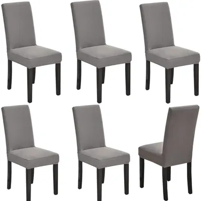 Productafbeelding van Stoelhoes set van 6, stretch, afneembaar, wasbaar, beschermhoes voor eetkamerstoelen, grijs