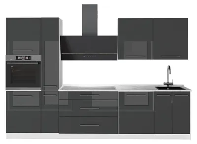 Produktbild von Küchenzeile Vicco Fame-Line Anthrazit Hochglanz/Weiß 310 cm ohne Arbeitsplatte, Model 64323