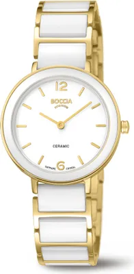 Produktbild von Boccia Damen Armbanduhr 3311-03 Titan gelbgold IP Ceramic weiß