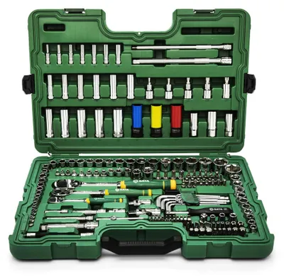 Produktbild von Werkzeugkoffer Steckschlüssel Ratschen Nüsse Set 1/4", 3/8" & 1/2" 180-tlg. SATA