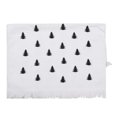 Produktbild von Clayre & Eef Gästehandtuch 40x66 cm Weiß Schwarz Baumwolle Weihnachtsbäume