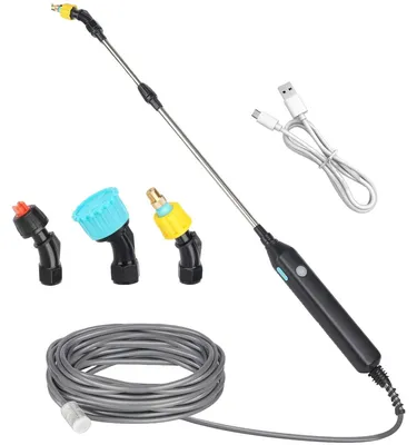Produktbild von Akku Drucksprüher 3,7V elektrisch – Pflanzensprüher mit 3 Düsen & 3m Schlauch | Wiederaufladbarer Sprühstab tragbar