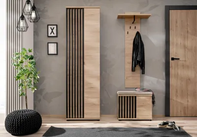 Produktbild von Flurgarderobe Schuhschrank Wandpaneel PEDRO II mit Lamellen und Sitzbank