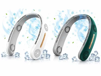 Produktbild von 2er 4000mAh Tragbar Nackenventilator 360° Hals Ventilator USB Halsventilator, Wiederaufladbare Ventilator, Weiß + Grün