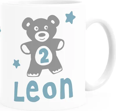 Produktbild von Kindertasse Teddybär 1-2 Geburtstag Baby personalisierte Namenstasse für Kinder Jungen Mädchen SpecialMe Jungen 2 Jahre weiß Keramik-Tasse