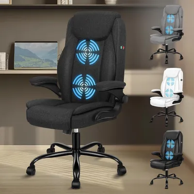 Imagen del producto de Silla de escritorio para masajes, silla de ordenador ergonómica con reposabrazos, silla de escritorio tapizada, capacidad de carga de 150 kg, respaldo ajustable de 90-135°, altura ajustable