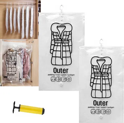 Obrázek produktu pro (2 kusy, L (67*110 cm)) Závěsný stlačitelný úložný vak, opakovaně použitelné závěsné vakuové úložné vaky, vaky na oblečení šetřící místo