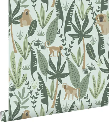 Produktbild von ESTAhome Tapete Affen Mintgrün und Dunkelgrün 53 cm x 10.05 m