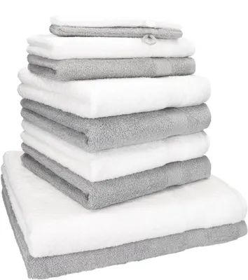 Produktbild von Betz 10-tlg. Handtuch-Set PREMIUM 2 Duschtücher 4 Handtücher 2 Gästetücher 2 Waschhandschuhe  Farbe: silbergau & weiß