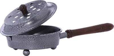 Produktbild von Räucherpfanne Metall Schwarz mit Holzgriff Deckel Abnehmbar 2213