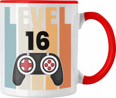Produktbild von Trendation - 16. Geburtstag Tasse Gamer Jungs Jungen Geschenkidee zum Geburtstag Lustig Sechszehn (Rot)