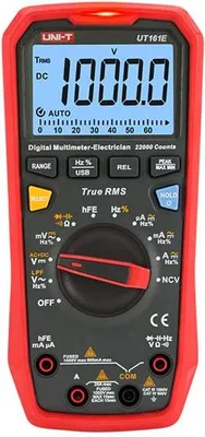 A digital multimeter is shown against a white background.