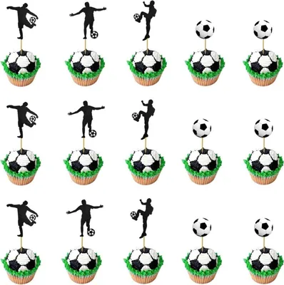 Image de 48 pièces Football Cupcake Topper Muffin Décoration pour fête anniversaire