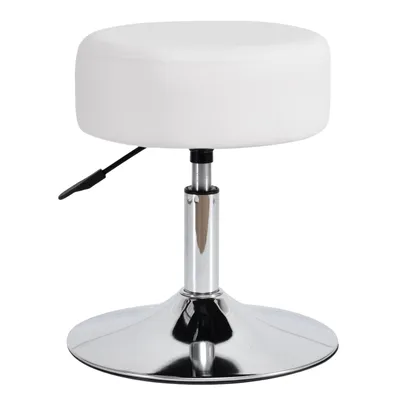 A white, adjustable stool with a chrome base.
