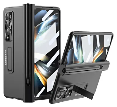 Immagine prodotto di Custodia per Samsung Galaxy Z Fold 4 5G, protezione a cerniera magnetica, supporto per penna, PC rigido, lente e protezione dello schermo nero