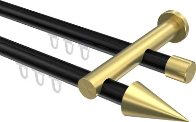 Produktbild von Interdeco Innenlaufstange / Gardinenstange mit Innenlauf Schwarz / Messing-Optik, Typ Platon Savio (Kegel), 20 mm Ø 2-läufig, 160 cm