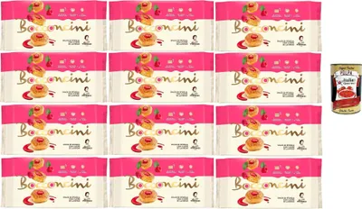 Produktbild von Matilde Vicenzi millefoglie Bocconcini Ripieno di Farcitura al Lampone,Blätterteigbacken,knusprige und zarte,snack Himbeerfüllung creme 12x 90g + Italian gourmet polpa 400g