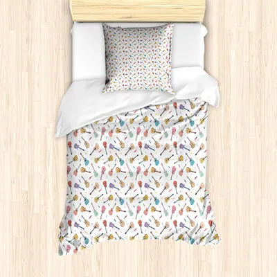 Produktbild von ABAKUHAUS Gitarre Mantele, Bunte Acoustic Music, Milbensicher Allergiker geeignet mit Kissenbezügen, 135 cm x 200 cm - 80 x 80 cm, Mehrfarbig