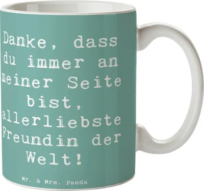 Produktbild von Mr. & Mrs. Panda Kaffeetasse Spruch Beste Freundin - Meeresbrise - Geschenk, Danke sagen, Pott, Aufmerksamkeit, Botschaft der Freundschaft, Kaffeebecher, Anerkennung