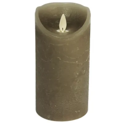 Image de Bougie LED cire véritable avec minuterie mèche vacillante Taupe hauteur 15cm