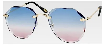 Produktbild von Randlose Damen Piloten-Sonnenbrille mit getönten Gläsern im Diamantschliff, geprägten Bügeln und vielenckigen Gläsern