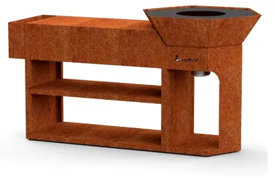 Produktbild von Feuerschale mit Feuerplatte Nestor Island BBQ Grill und Plancha aus Cortenstahl, 190x55x100cm