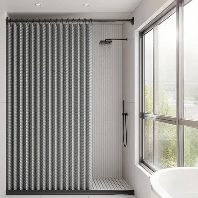Obrázok produktu pre Zatváracia sprchová záclona – magnetická záclona na sušenie – 150 x 200 cm – sivá