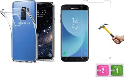 Produktbild von 2in1 Schutzglas Schutzhülle kompatibel mit Samsung Galaxy J5 2017 Silikon Case Panzerglas Schutz-Set Schutzhülle TPU Hülle transparent Flexibel Cover Handyhülle Glasfolie
