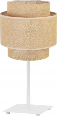 Produktbild von Boho Lampenschirm Tischlampe Modern - Elegante Nachttischlampe für Schlafzimmer Wohnzimmer - Tischleuchte E27 - 47,5x20 cm - Weiß Basis und Jute